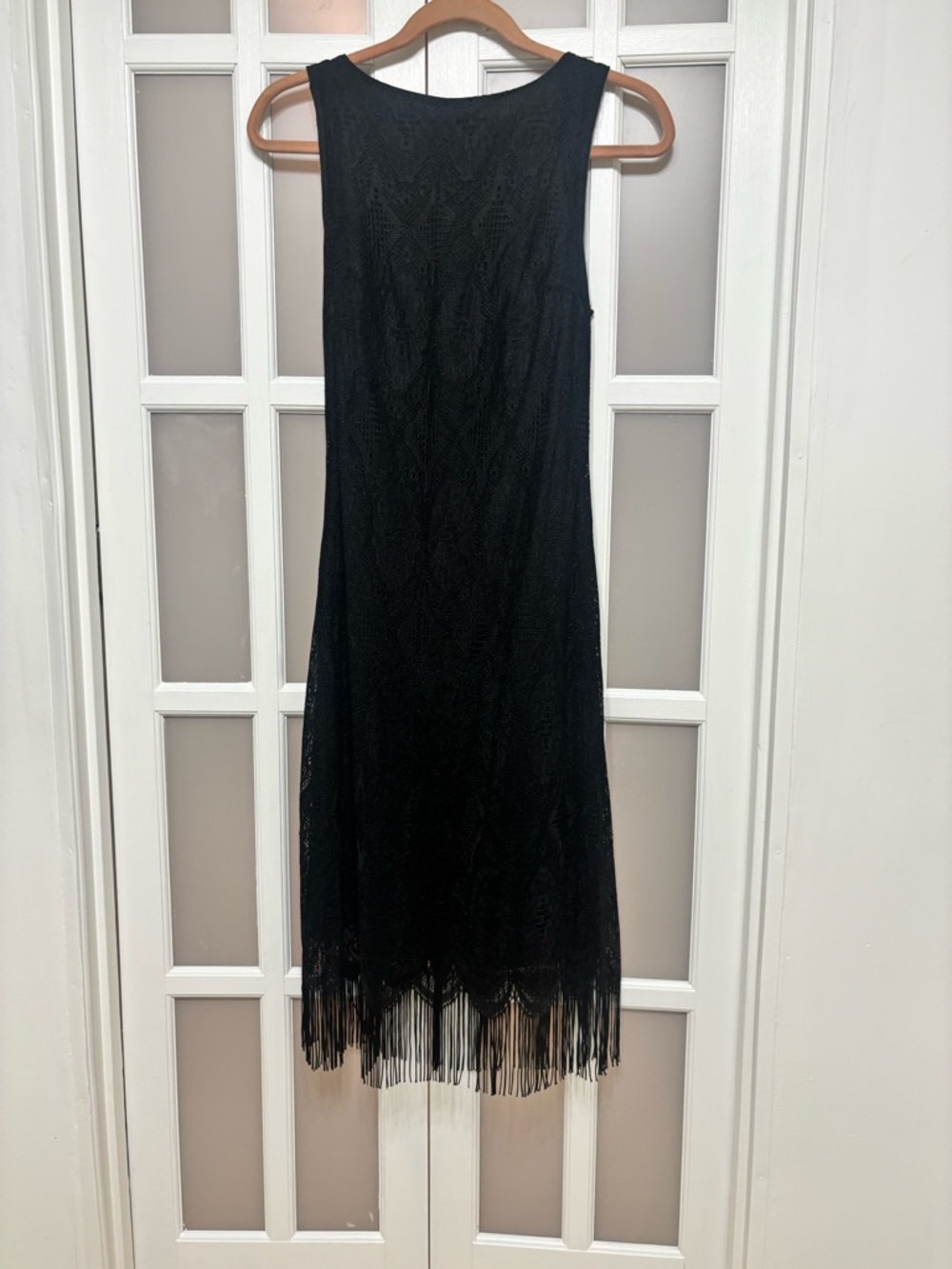 Hourglass Black Fringe Lace Dress XL Sleeveless 90s Flapper Midi Goth - Picture 10 of 11